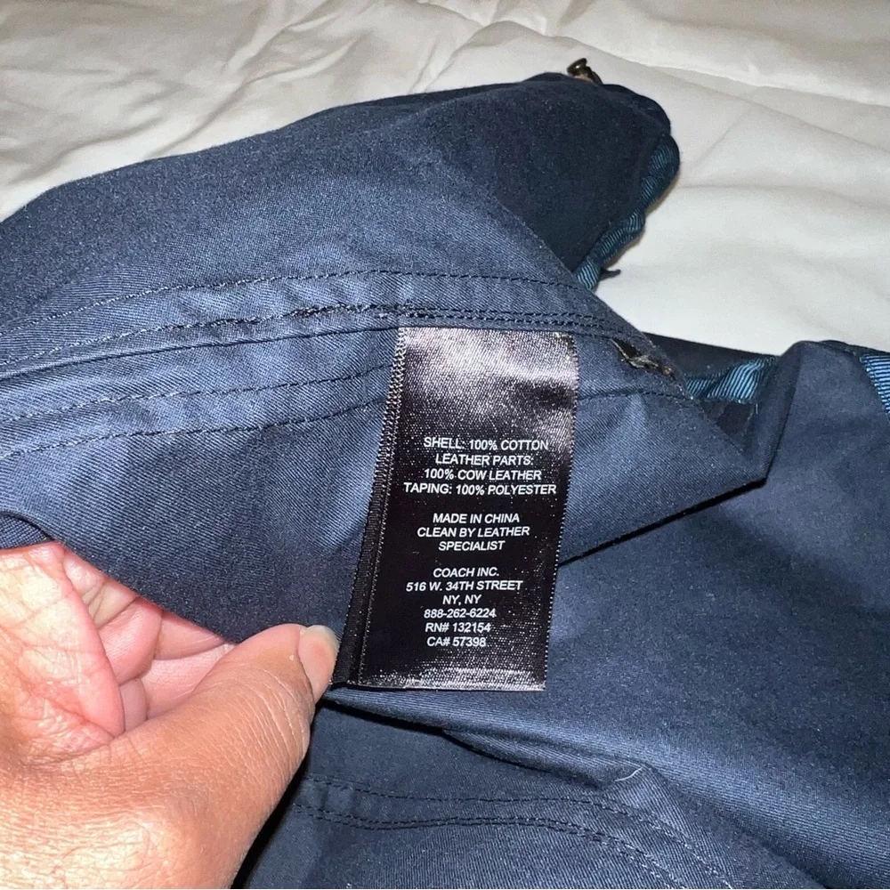 Coach New York Navy Rain Jacket with genuine leather trimming | women’s small - Picture 9 of 10